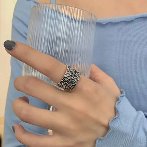 Minimalist 925 Sterling Silver Chunky Ring Geometric Abstract Ring - Picture 4 of 6